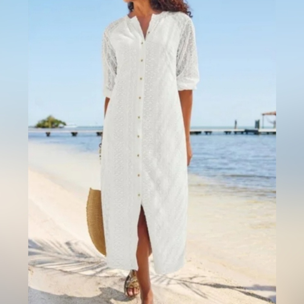 White Lace Shirt Dress